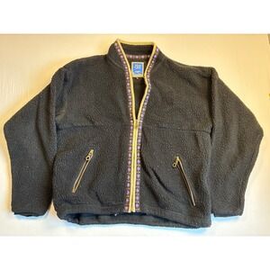 Vintage ALF Mens M Deep Pile Sherpa Fleece Jacket Black Made in USA Retro 90s